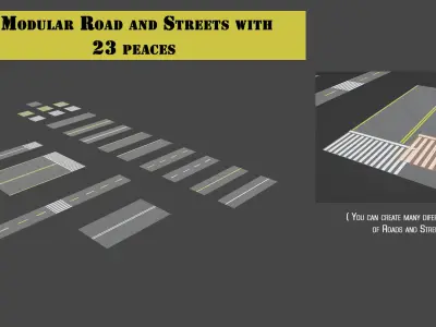 Simple Modular Street and Roads  Low-poly 3D model