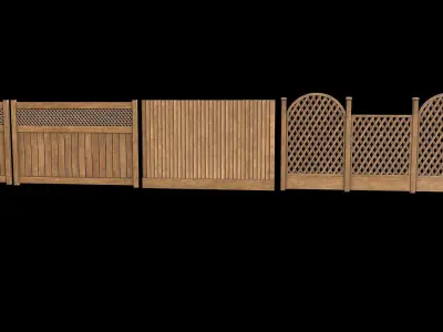 Wooden Fence set PBR 03 Low-poly 3D model