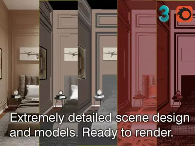Extremely detailed bedroom scene design  3D model