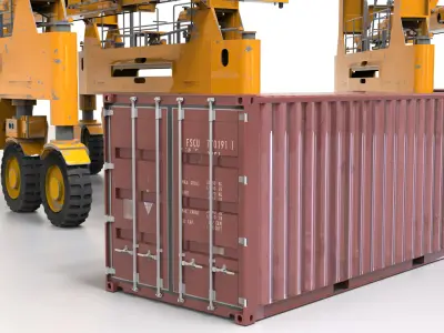 Realistic Crane and Shipping Container 3D Model 3D model