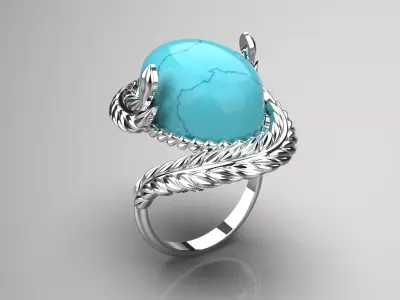 Feather design solitaire ring with turquoise model gr0033 3D print model