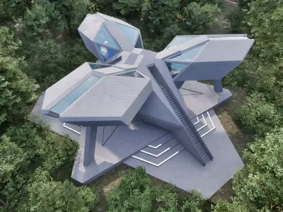 Sci-Fi brutalist buiding Low-poly 3D model