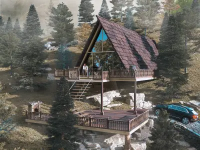 Modern Mountain House Landscape Design Realistic Render - 2022 3D model