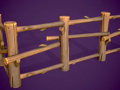 Stylized Wooden Fence Low-poly 3D model
