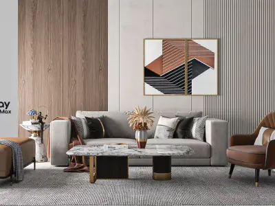 Seating set living room with furniture and art 3D model
