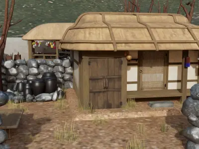 Stylized Korean Traditional House and Village Props 3D model