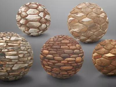 Ancient Stone Walls - 5 Substance Materials - sbsar Texture