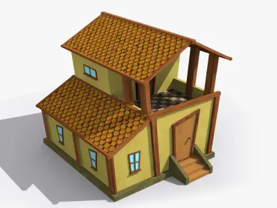 Cartoon House c Low-poly 3D model