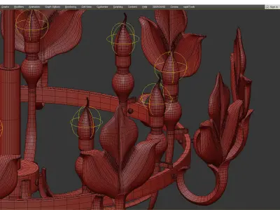 TRILIA gold chandelier with glass leaves Low-poly 3D model