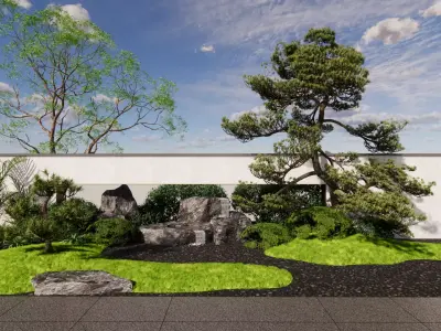 New Chinese - style Courtyard Landscape Design 3D model