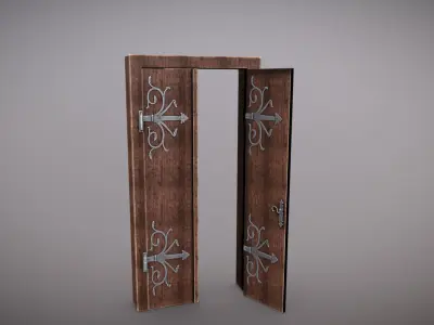 Door 3D model wooden with ornate design Low-poly 3D model