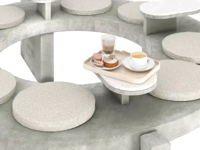 Round concrete bench for street cafe 3D model