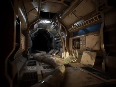 Sci-Fi Hallway Modular Kit Low-poly 3D model