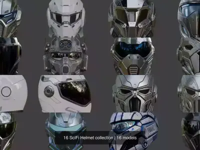 16 SciFi Helmet collection 3D Model Pack
