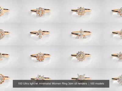 100 Ultra light wt minimalist Women Ring 3dm stl renders  3D Model Pack
