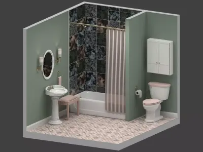 Bathroom with toilet and sink 3D model