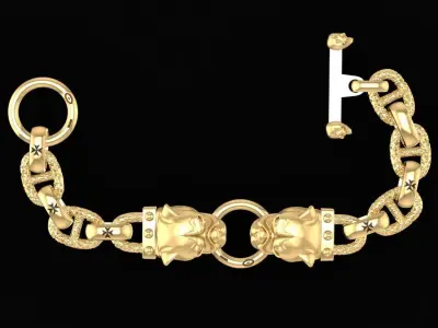 Men Pitbull Head Chain Bracelet 3D Model 1543 3D print model