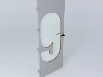 Wording 9 3D door very detail with glass lock and hinger Free 3D model