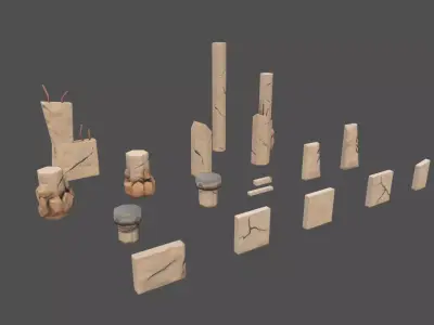 Road blocks and barriers stylized lowpoly models 02 Low-poly 3D model