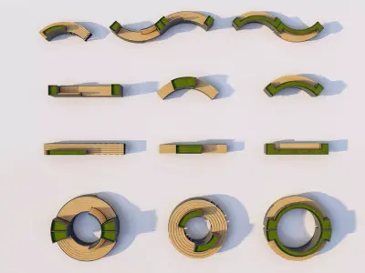 Urban Park Planter Bench Kit Low-poly 3D model