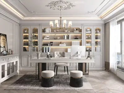 French-style Light Luxury Study Room 3D model