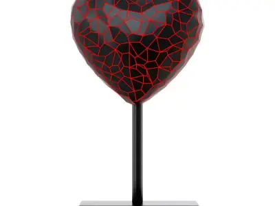 Cracked figurine of a black heart with red veins 3D model