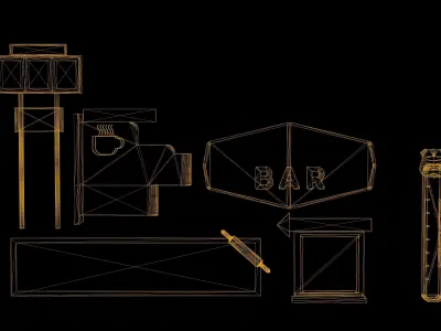 Billboard Set Low Poly Game Ready italian restaurant sign Low-poly 3D model