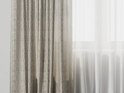 Curtain with rod 27 Linen Curtain patterned curtain HBH Low-poly 3D model