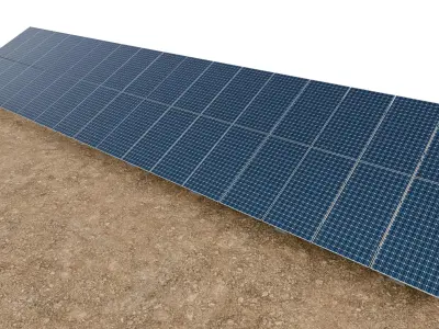 Lowpoly Ground Mounted Solar Panels-17 Rows of PV Modules Low-poly 3D model