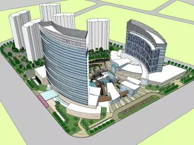 SU model of Oasis planned office building and sunken plaza 3D model