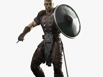 Warrior man in armor Low-poly 3D model