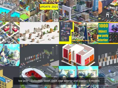 low poly    Collection  asset  pack citys exterior and interior