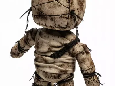 Voodoo Doll 3D Model Creepy Stitched Puppet Worn Fabric String Low-poly 3D model
