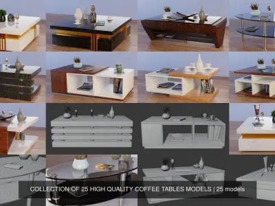 COLLECTION OF 25 HIGH QUALITY COFFEE TABLES MODELS 3D Model Pack