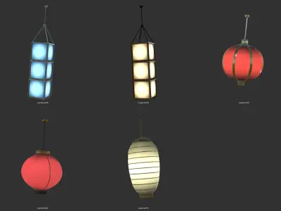 Chinese Lantern Set Low-poly 3D model