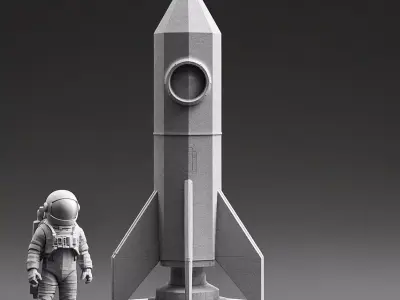 Concrete Rocket and Astronaut Figurine 3D print model