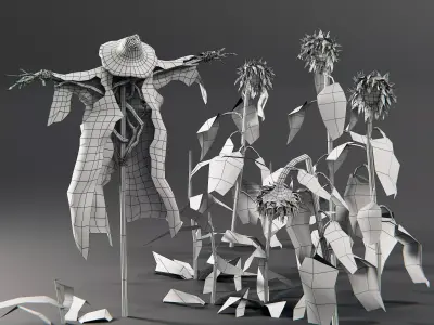 Scarecrow - Wilted Sunflowers - Wilted Crops Low-poly 3D model