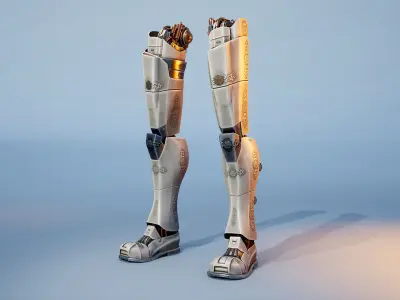 mechanical robot legs with cable and carvings 3D model 3D model