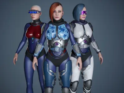 Sci-Fi Female Soldier Modular 01 Low-poly 3D model