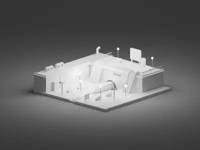 Train Station Isometric Low-poly 3D model