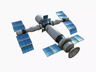 Satellite F07 Dirty Blue - SciFi Space Design Low-poly 3D model
