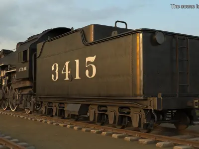  Vintage Steam Locomotive ATSF 3415 Rigged for Cinema 4D 