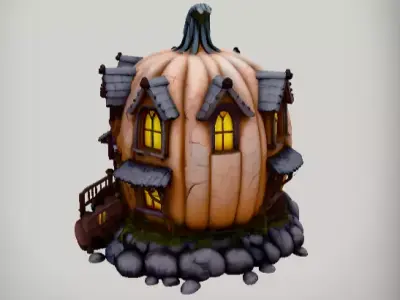 Pumpkin House 3D Model Cartoon Stylized Haunted House Low Poly Low-poly 3D model