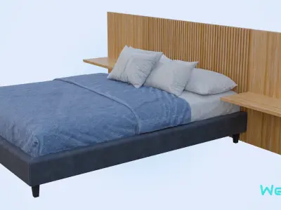Bed and Headboard with Vertical Design Low-poly 3D model