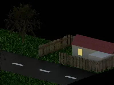 Rural street Low-poly 3D model