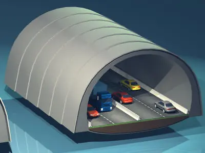 Highway tunnels cutaway 3D model