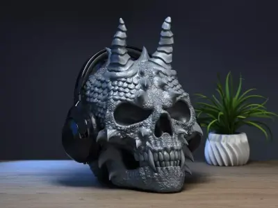 Skull dragon Headphone Stand Cyborg skull dragon Headset  3D print model purchase