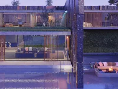 Luxurious Ultra Modern beach villa house with interior vray 3D model