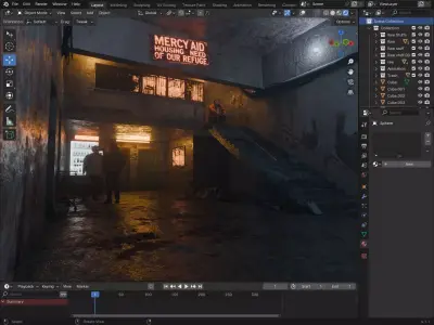 Realistic Abandoned Shelter Scene  Blender Environment 3D model