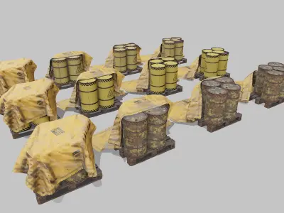  Covered barrels biohazard Low-poly 3D model